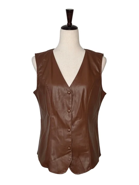Marc New York By Andrew Marc Brown Faux Leather Vest Size M - Picture 2 of 11
